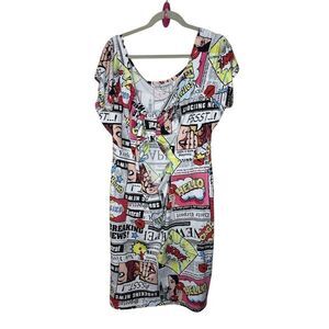 Almost Famous Women's 3X Comic Print Bodycon Dress Short Sleeve Party